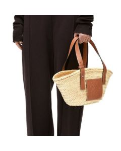 LOEWE Small Basket bag in palm leaf and calfskin