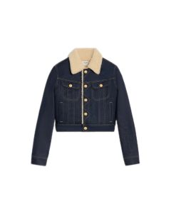 Celine trucker Sherpa jacket in raw wash denim