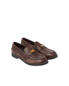 MIU MIU Vintage-effect leather penny loafers