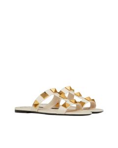 Valentino FLAT ROMAN STUD CALFSKIN SLIDE SANDAL