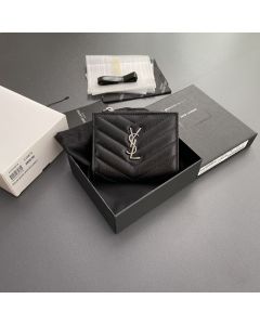 YSL CASSANDRE MATELASSÉ bi-fold wallet in grain de poudre leather