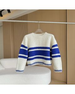 Celine striped crew neck sweater in chunky mohair and wool