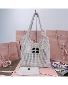 MIU MIU IVY raffia-effect woven tote bag