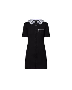 LV Broderie Collar Zip-Up Knit Dress