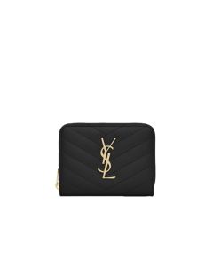 YSL CASSANDRE MATELASSÉ compact zip around wallet in grain de poudre leather