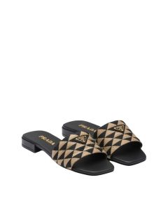 Prada Embroidered fabric slides