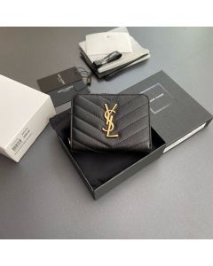 YSL CASSANDRE MATELASSÉ compact zip around wallet in grain de poudre leather