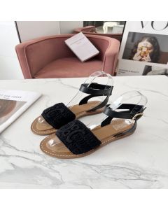 CELINE LYMPIA SANDAL in TRIOMPHE MACCRAMÉ COTTON & CALFSKIN