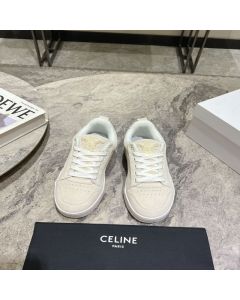 CELINE HUNTINGTON LOW LACE-UP SNEAKER in SUEDE CALFSKIN AND MESH