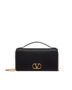 Valentino VLOGO SIGNATURE GRAINY CALFSKIN WALLET WITH CHAIN