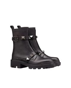Valentino ROMAN STUD CALFSKIN COMBAT BOOT WITH TONAL STUDS