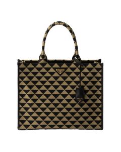 Large Prada Symbole embroidered fabric handbag