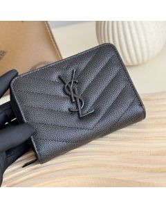 YSL CASSANDRE MATELASSÉ compact zip around wallet in grain de poudre leather