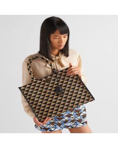 Large Prada Symbole embroidered fabric handbag