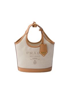 Prada Linen blend and leather mini-buckle bag
