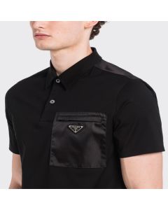 Prada Stretch cotton polo shirt with Re-Nylon details