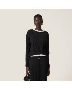 MIU MIU Long-sleeved ribbed jersey T-shirt