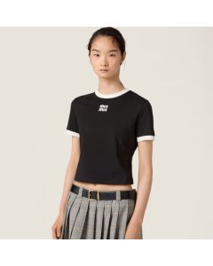 MIU MIU Cotton jersey T-shirt with embroidered logo