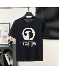 LV Short-Sleeved Cotton Intarsia Crewneck