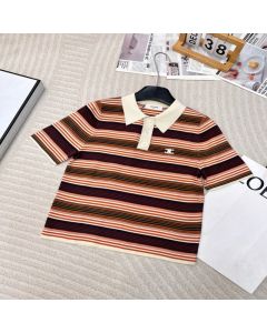 Celine triomphe cropped polo shirt in striped cotton
