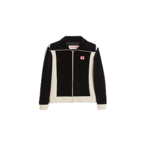 CHEZ VALENTINO TURTLENECK CHENILLE SWEATSHIRT WITH ZIPPER AND PATCH