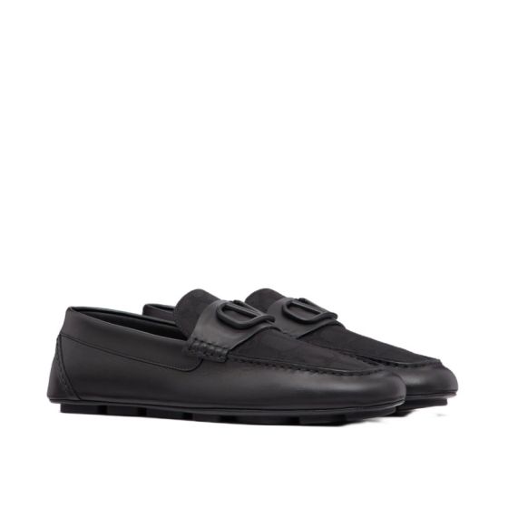 Valentino VLOGO SIGNATURE DRIVING SHOE IN CALFSKIN AND TOILE ICONOGRAPHE TECHNICAL FABRIC