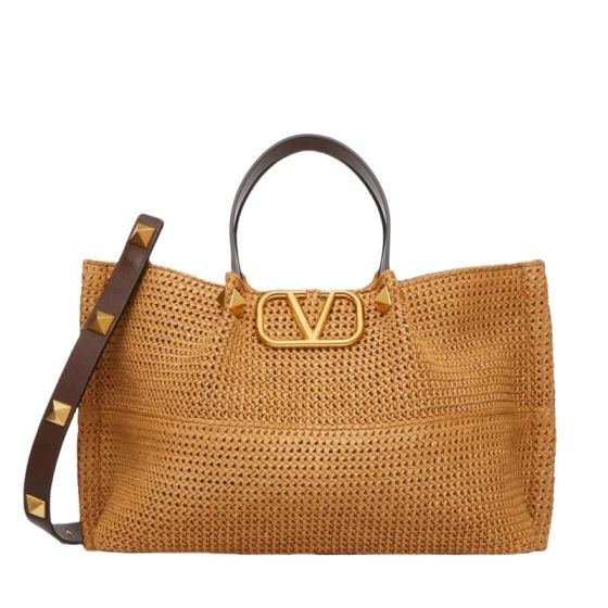Valentino MEDIUM SHOPPING BAG IN SYNTHETIC RAFFIA