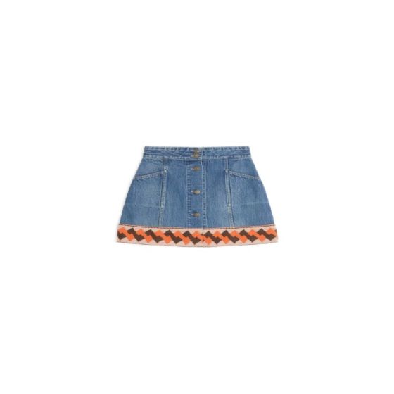 Valentino DENIM SKIRT WITH JACQUARD TRIMS