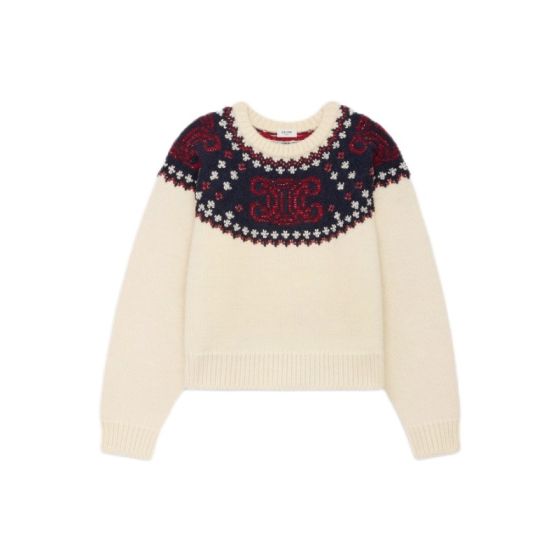 Celine embroidered crew neck sweater in fair isle wool