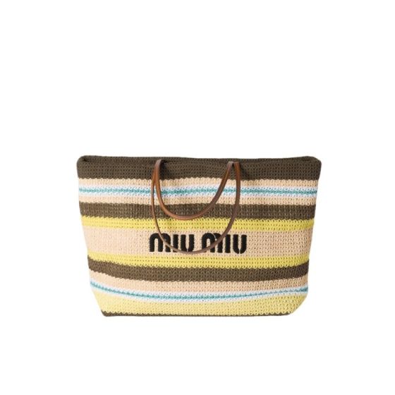 MIU MIU Raffia-effect woven tote bag