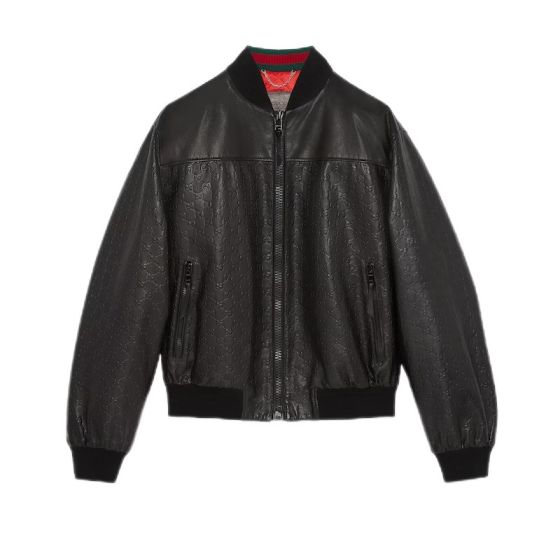 Gucci GG embossed leather bomber jacket