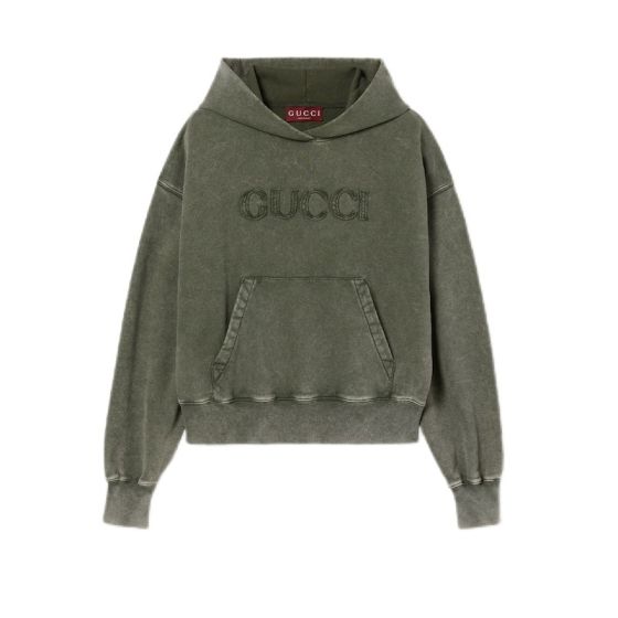 Gucci Embroidered cotton jersey hooded sweatshirt