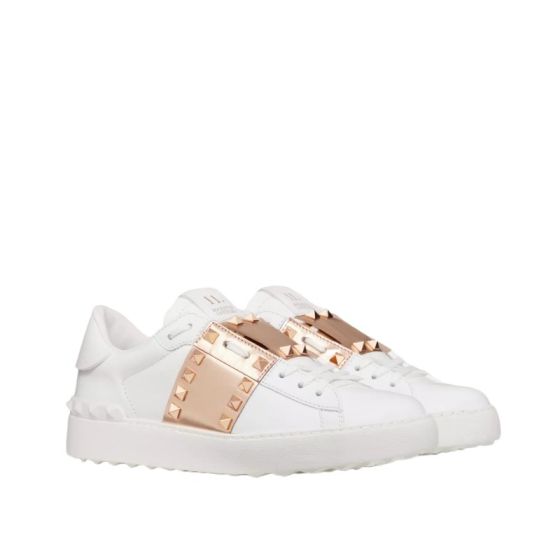 Valentino ROCKSTUD UNTITLED SNEAKER IN CALFSKIN LEATHER WITH METALLIC STRIPE