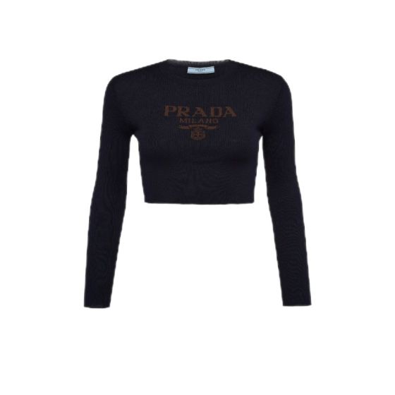 Prada Cropped silk sweater with logo