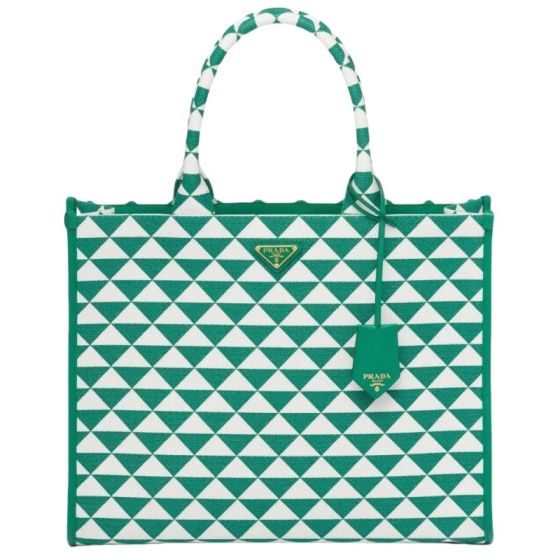 Large Prada Symbole embroidered fabric handbag