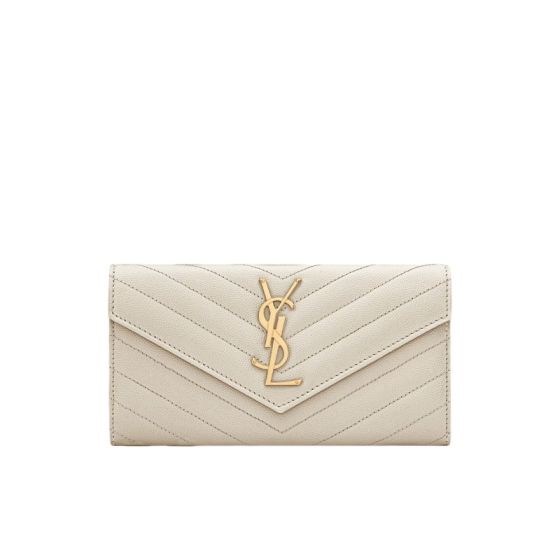 YSL CASSANDRE MATELASSÉ LARGE FLAP WALLET IN GRAIN DE POUDRE LEATHER