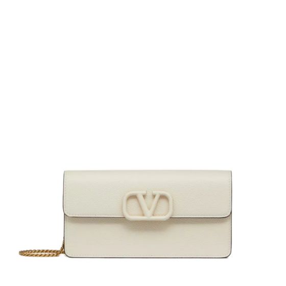 Valentino VLOGO SIGNATURE GRAINY CALFSKIN WALLET WITH CHAIN
