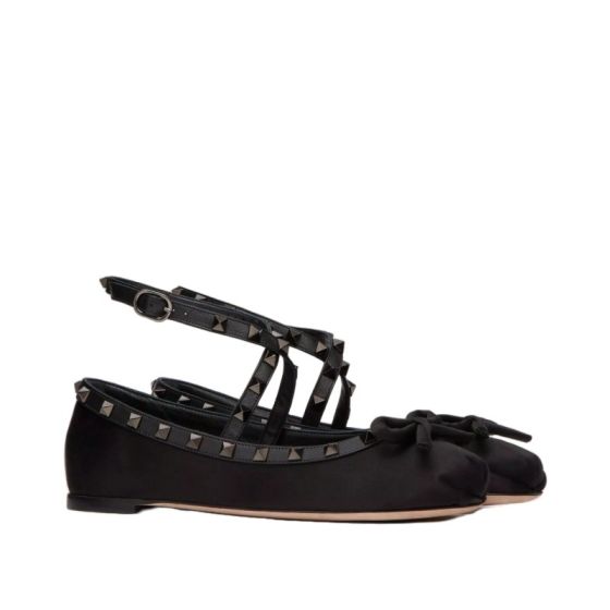 Valentino ROCKSTUD SATIN BALLERINA WITH TONE-ON-TONE STUDS