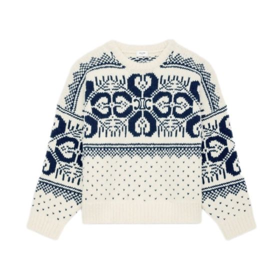 Celine crew neck sweater in fair isle wool and cashmere