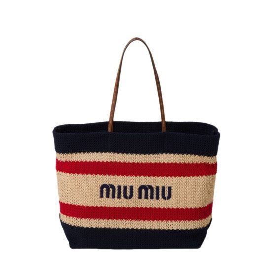 MIU MIU Raffia-effect woven tote bag