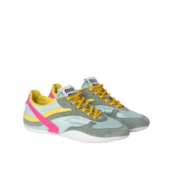 MIU MIU Gymnasium technical fabric and suede sneakers
