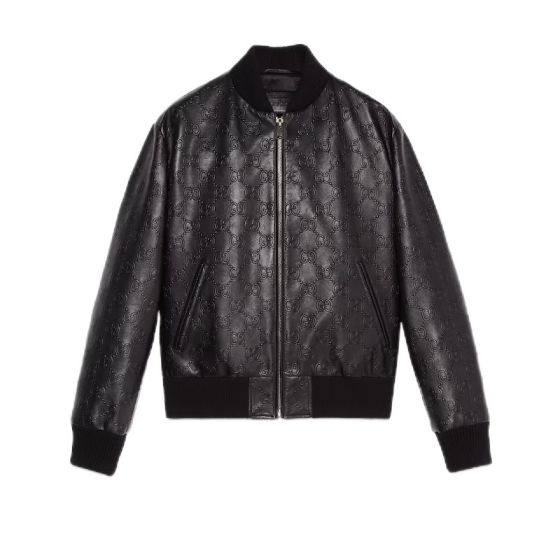 Gucci GG leather bomber jacket