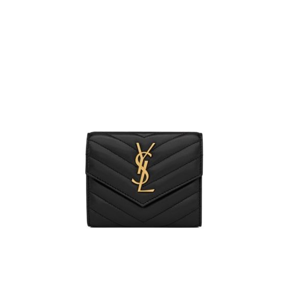 YSL CASSANDRE MATELASSÉ compact tri fold wallet in LAMBSKIN