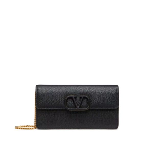 Valentino VLOGO SIGNATURE GRAINY CALFSKIN WALLET WITH CHAIN