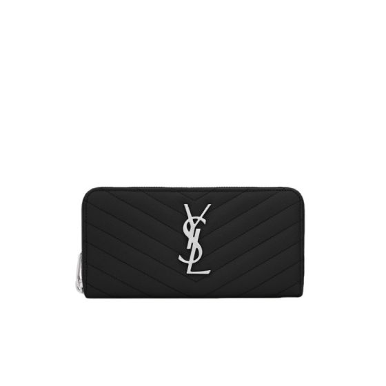 YSL CASSANDRE MATELASSÉ ZIP AROUND WALLET IN GRAIN DE POUDRE LEATHER