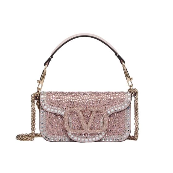 SMALL VALENTINO GARAVANI LOCÒ SHOULDER BAG WITH RHINESTONES