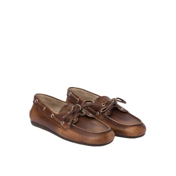 MIU MIU Unlined bleached leather boat shoes
