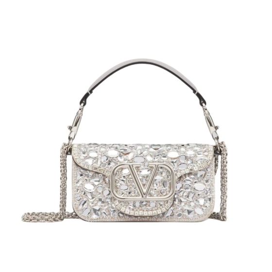 Valentino SMALL LOCÒ SHOULDER BAG WITH CRYSTALS