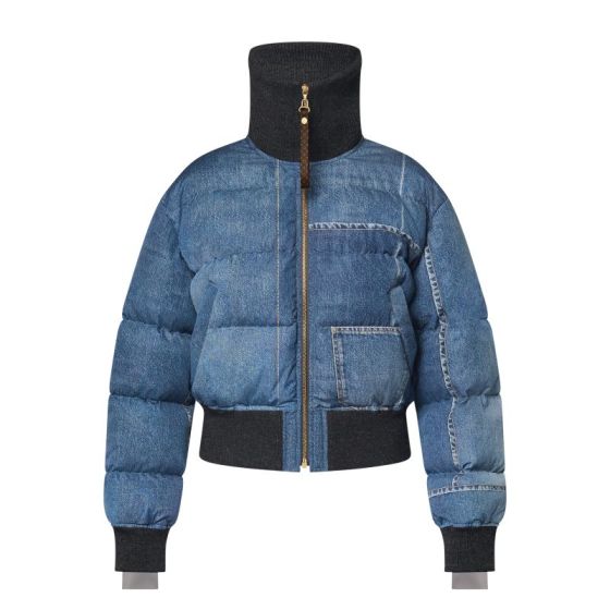 LV Denim Print Cropped Puffer Jacket 