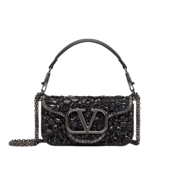 Valentino SMALL LOCÒ SHOULDER BAG WITH CRYSTALS